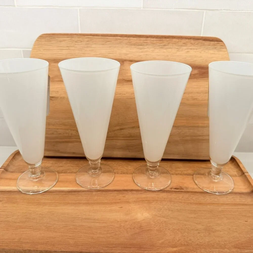 Set of 4 White Painted Pilsner‎ Car Glasses Buick Oldsmobile Cadillac Rambler